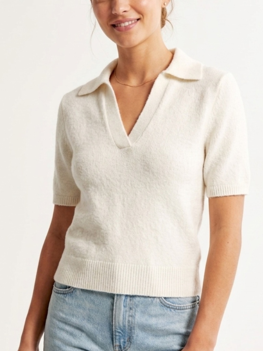 Abercrombie & Fitch Women’s Cream Knit Polo Top